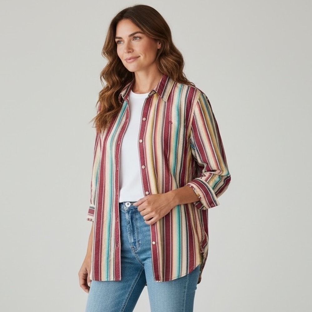 LAUREN Ralph Lauren LRL Serape Stripe Linen Shirt XL 3/4 Sleeve Southwest Travel